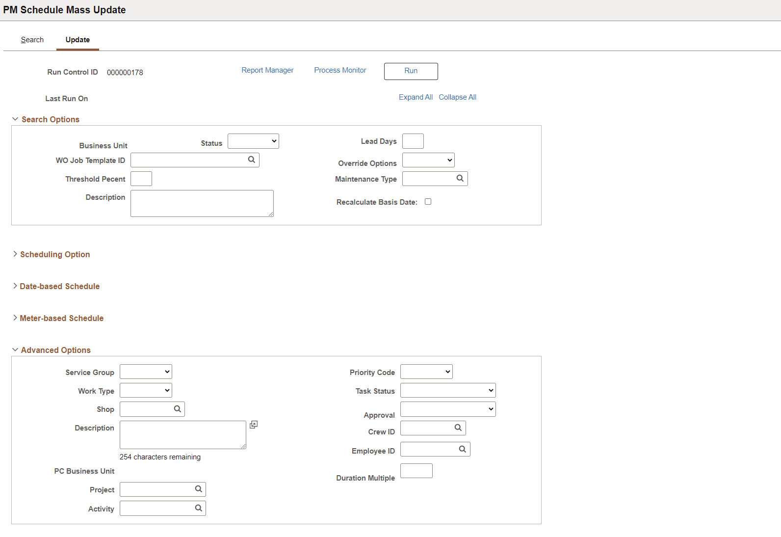 PM Schedule Mass Update - Update page
