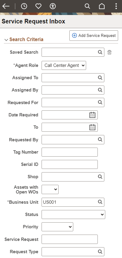 Service Request Inbox page (Smartphone)