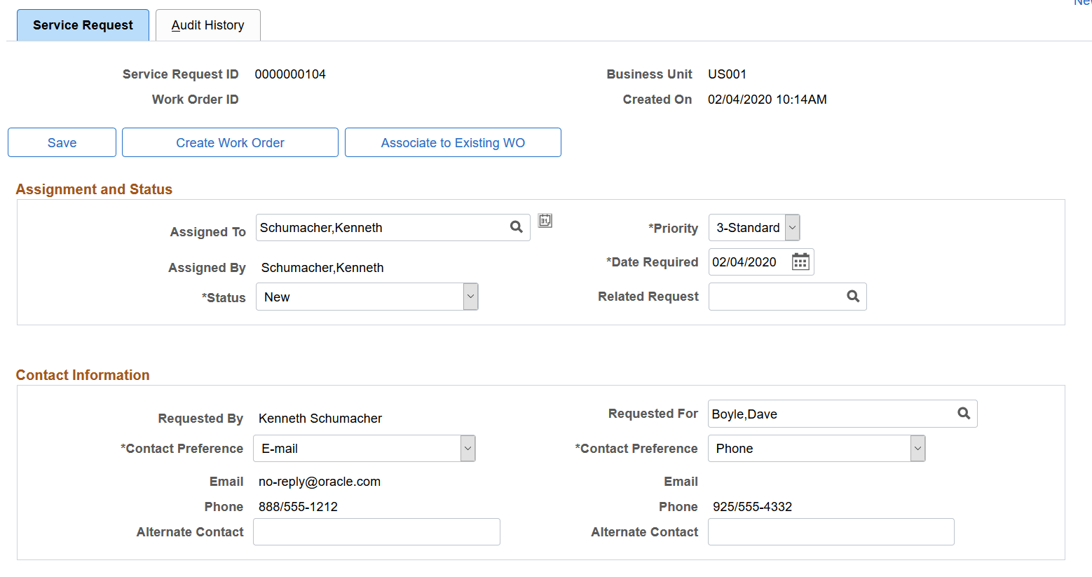 Service Request page (1 of 3)