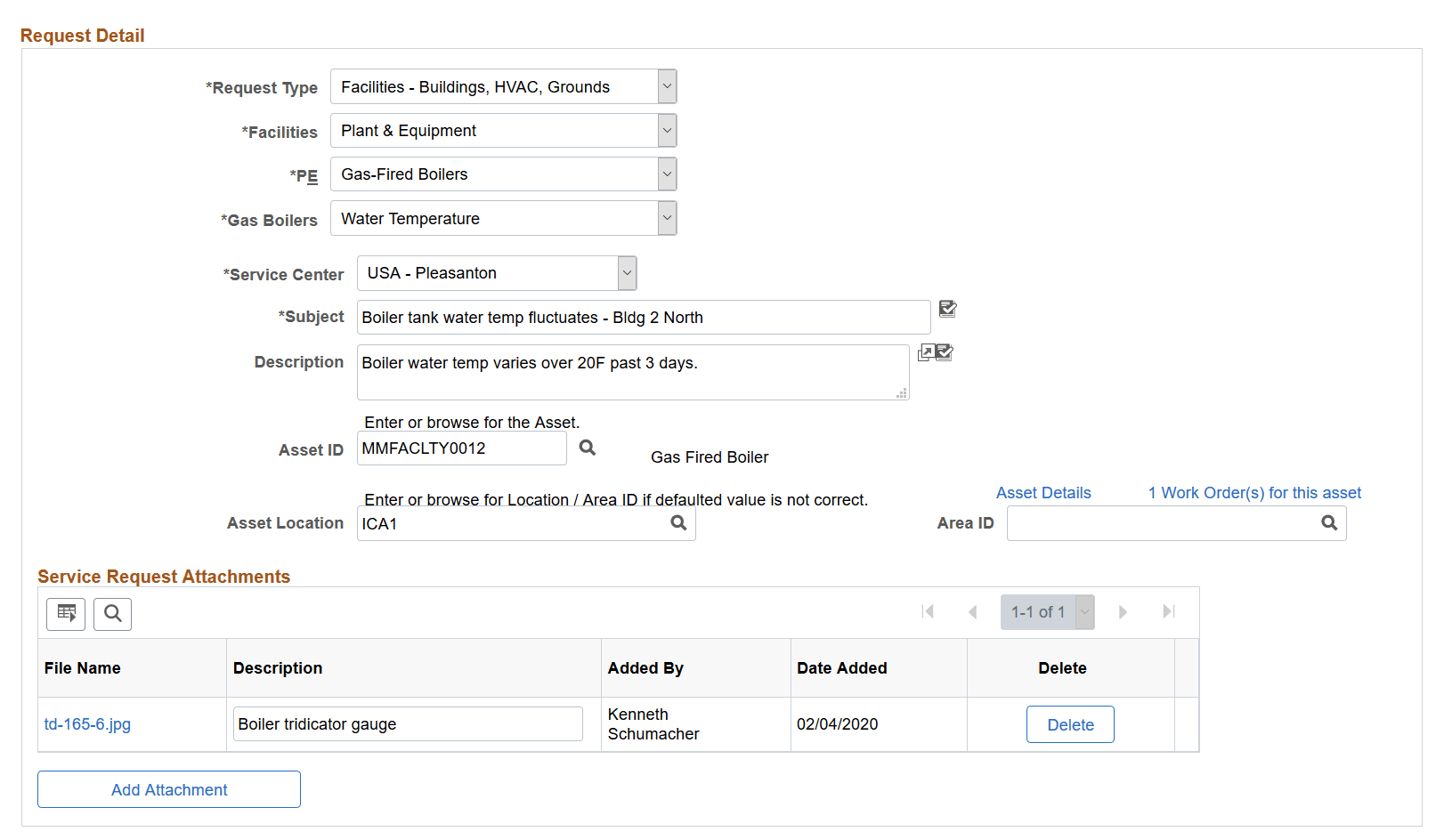 Service Request page (2 of 3)