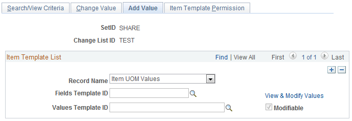 Change List Maintenance Add Value Page