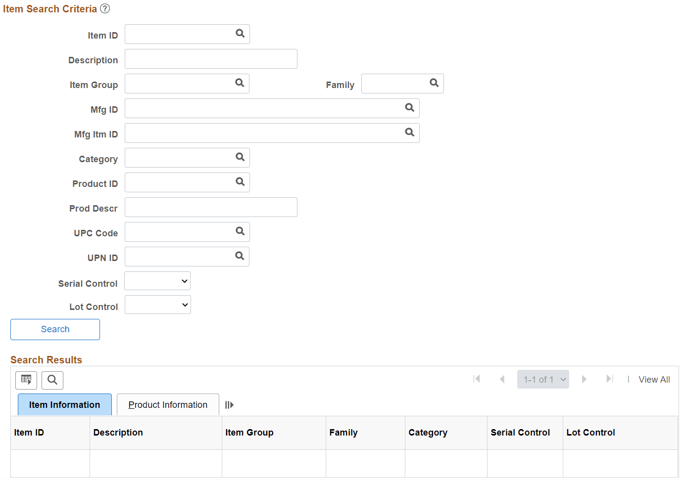 Item Search Criteria