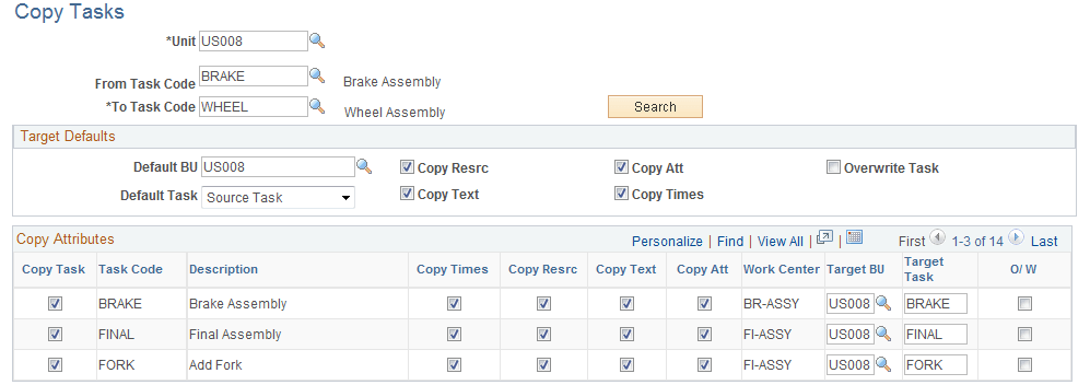 Copy Tasks page