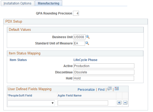 Installation Options - Manufacturing page