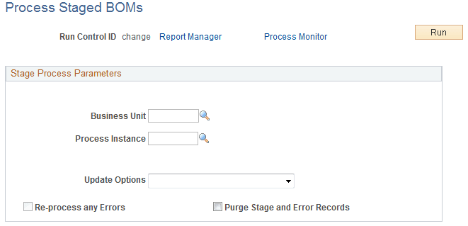 The Process Staged BOMs process page