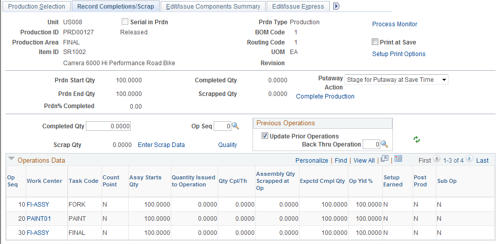 Record Completions/Scrap page