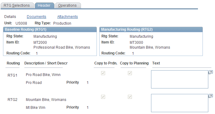 Routing Comparisons - Header: Details page