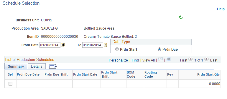 Schedule Selection - Summary page