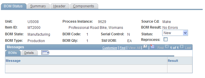 Update Staged BOM Details - BOM Status page