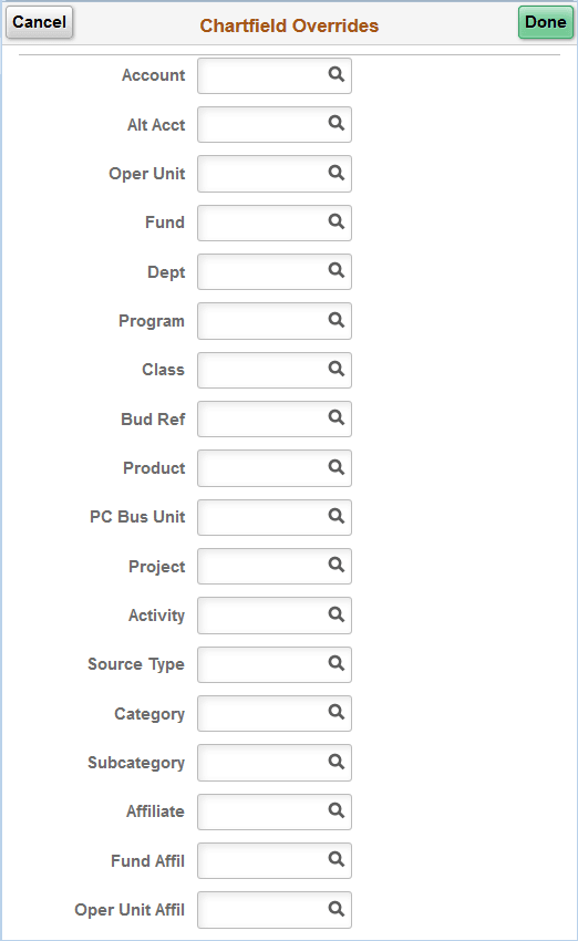 Adjustments - ChartField Overrides Fluid Page