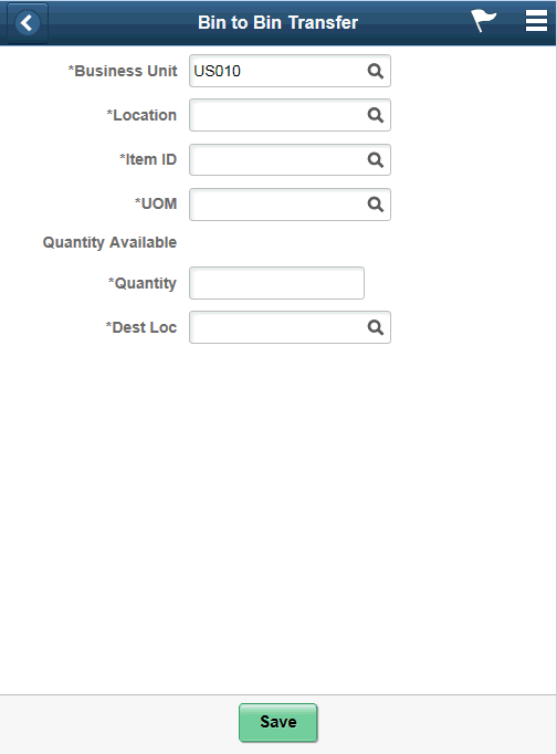 Bin to Bin Transfer - Fluid page
