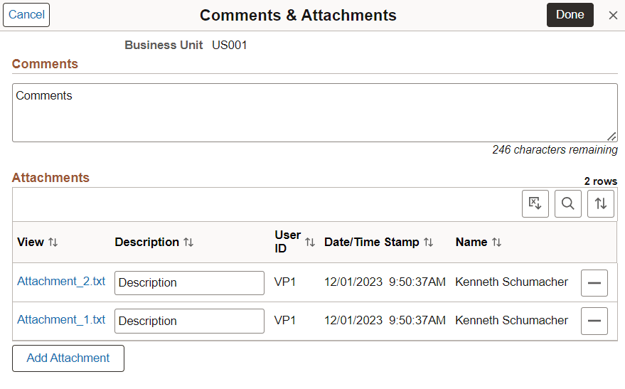 Delivery Comments & Attachments