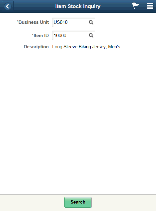 Item Stock Inquiry - Fluid Search page