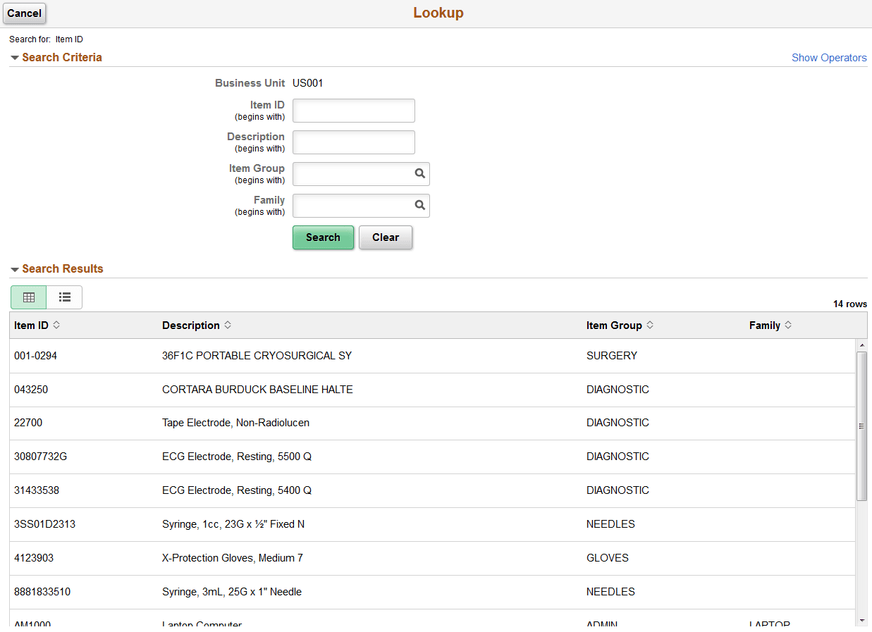 Look Up Item ID page