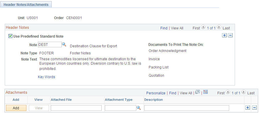 Header Notes/Attachments page