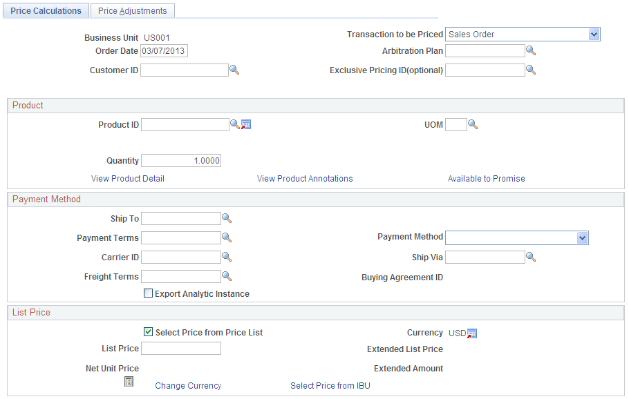 Price and Availability - Price Calculations page