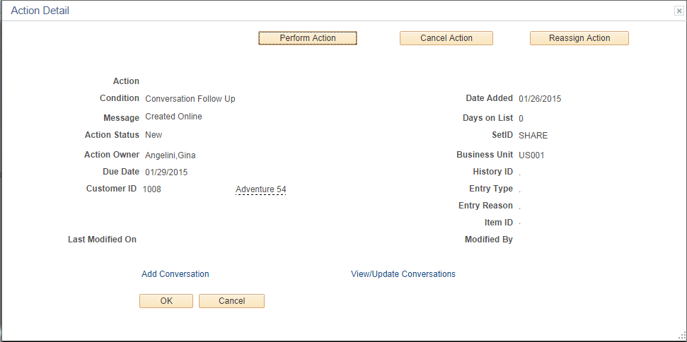 Action Detail page for the Conversation Follow Up (CFLU) Condition