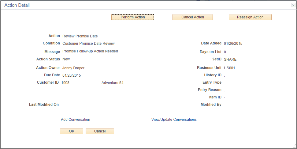 Action Detail page - Customer Promise Date Review (CPDR) condition