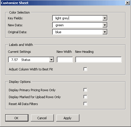 Customize Sheet dialog box