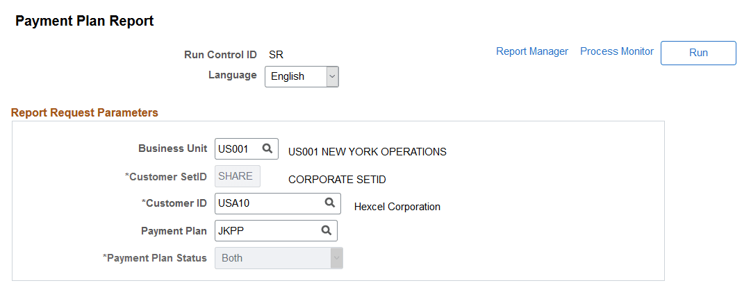 Payment Plan Report page