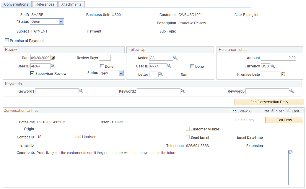 Promise of Payment deselected - Conversations page