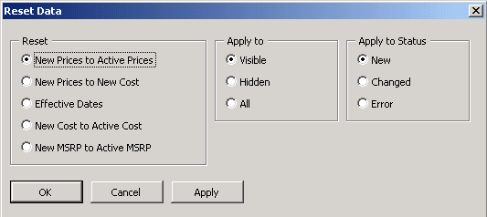 Reset Data dialog box
