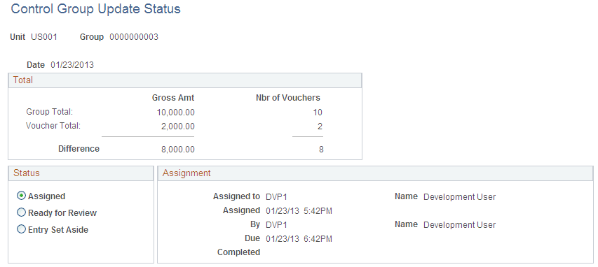 Control Group Update Status page