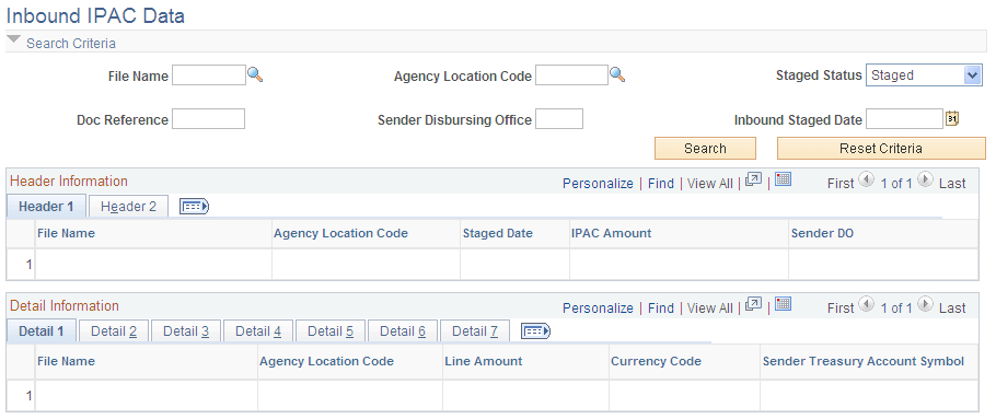 Inbound IPAC Data page