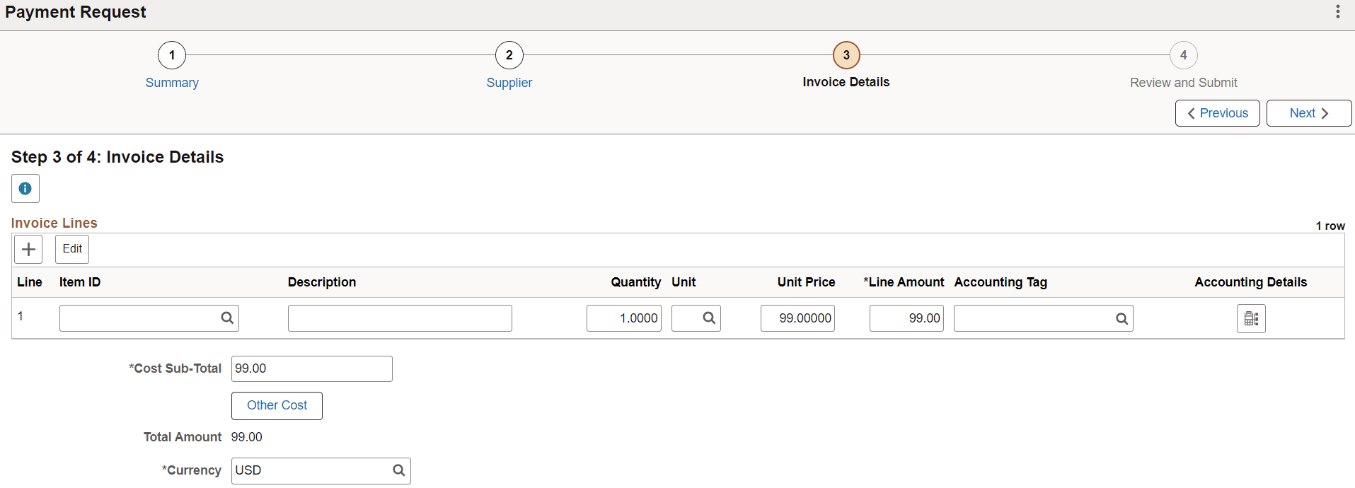 Invoice Details page