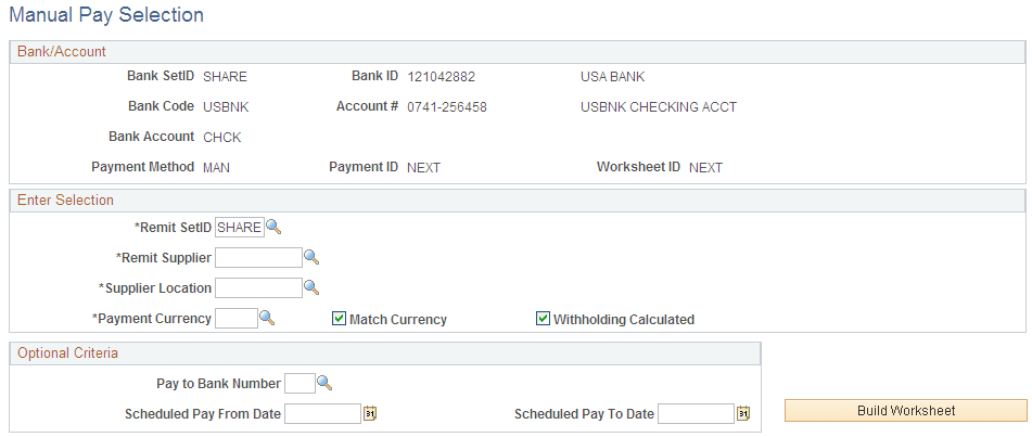 Manual Pay Selection page