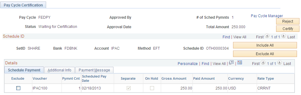 Pay Cycle Certification page