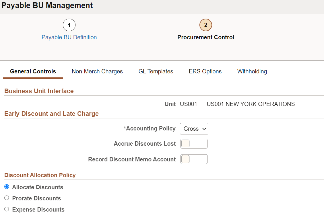 Payable Procurement Control (1 of 2)