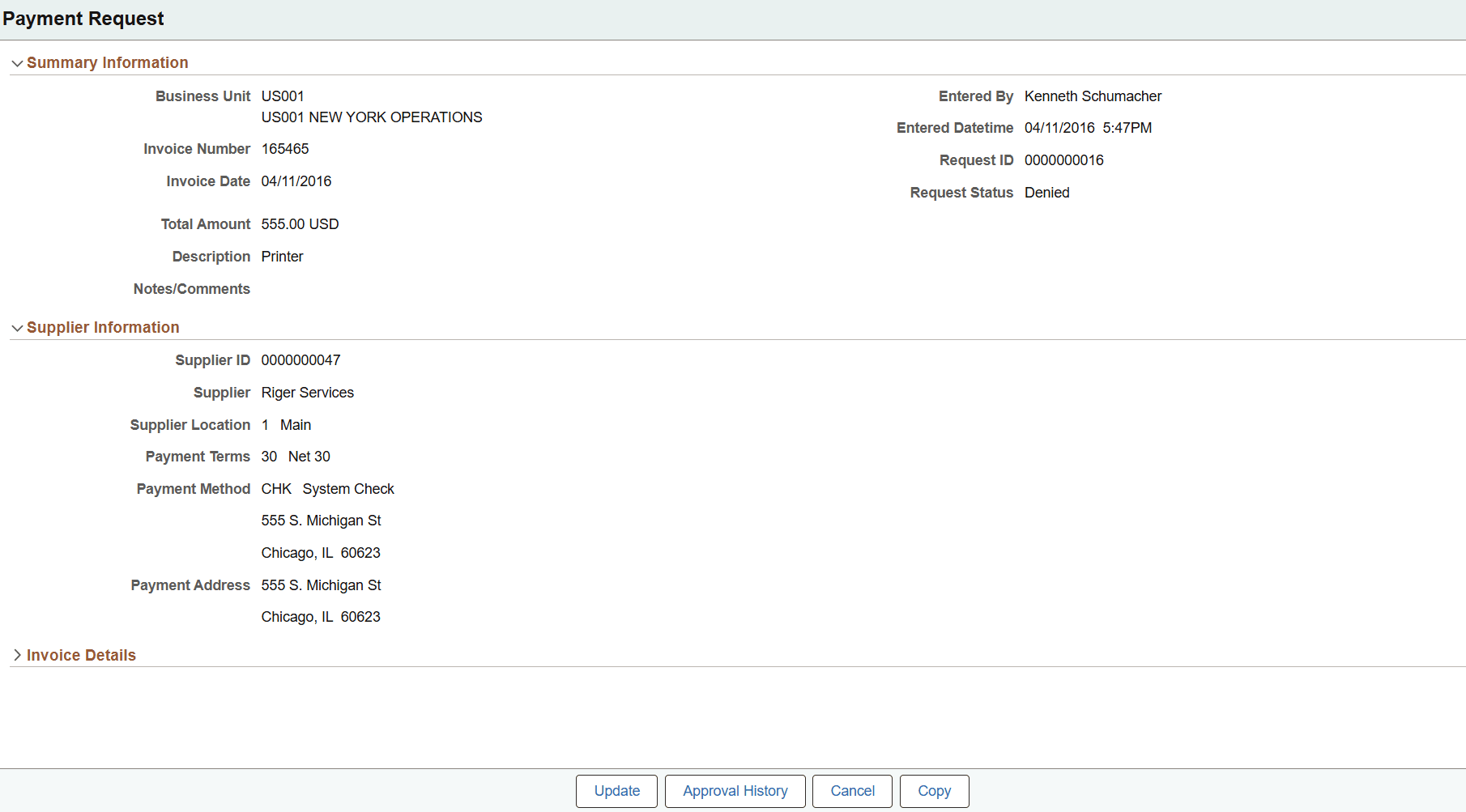Payment Request Details