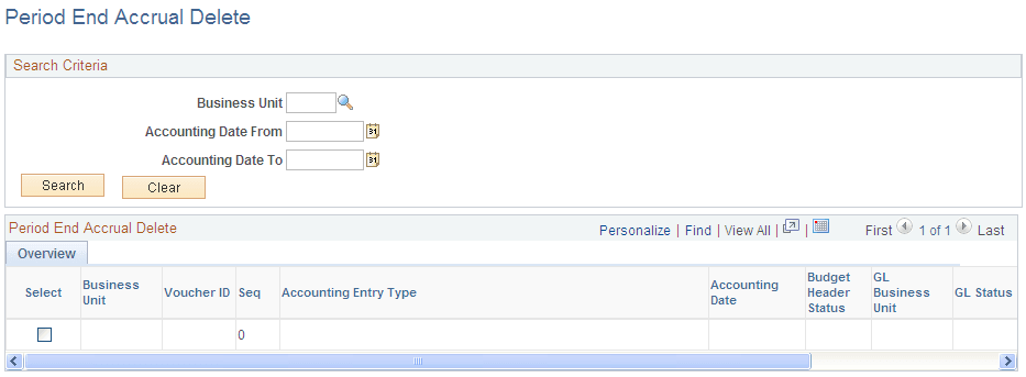 Period End Accrual Delete page