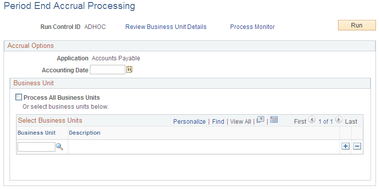 Period End Accrual Processing page