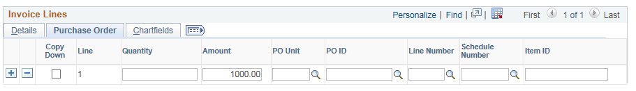 Quick Invoice page Purchase Order tab