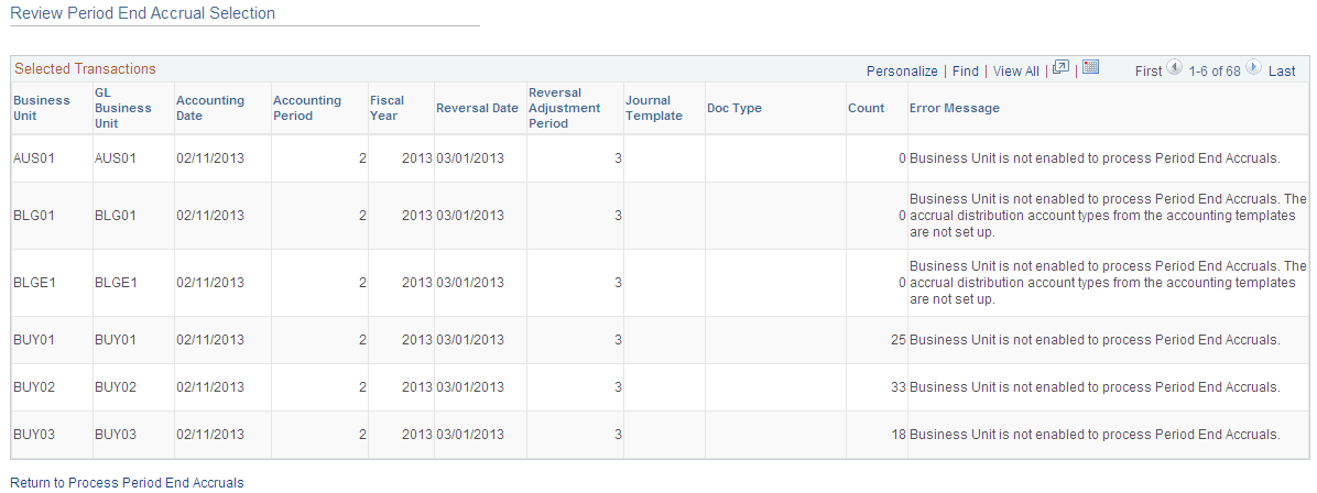 Review Period End Accrual Selection page