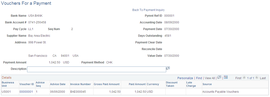 Vouchers For a Payment page