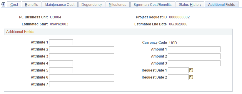 Additional Fields page