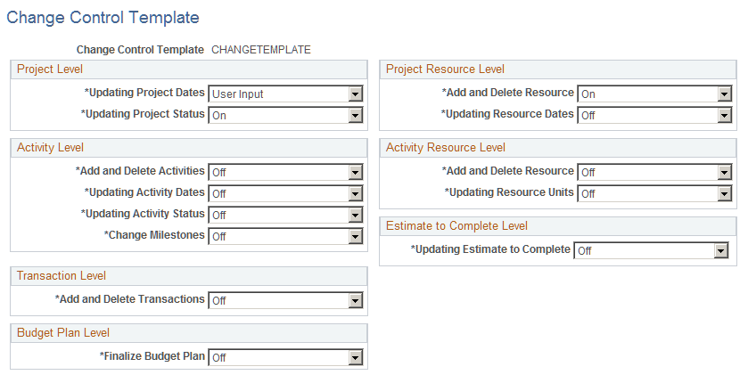 Change Control Template page