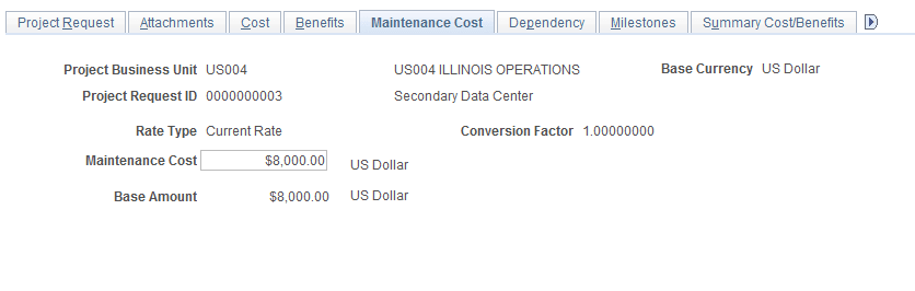 Maintenance Cost page