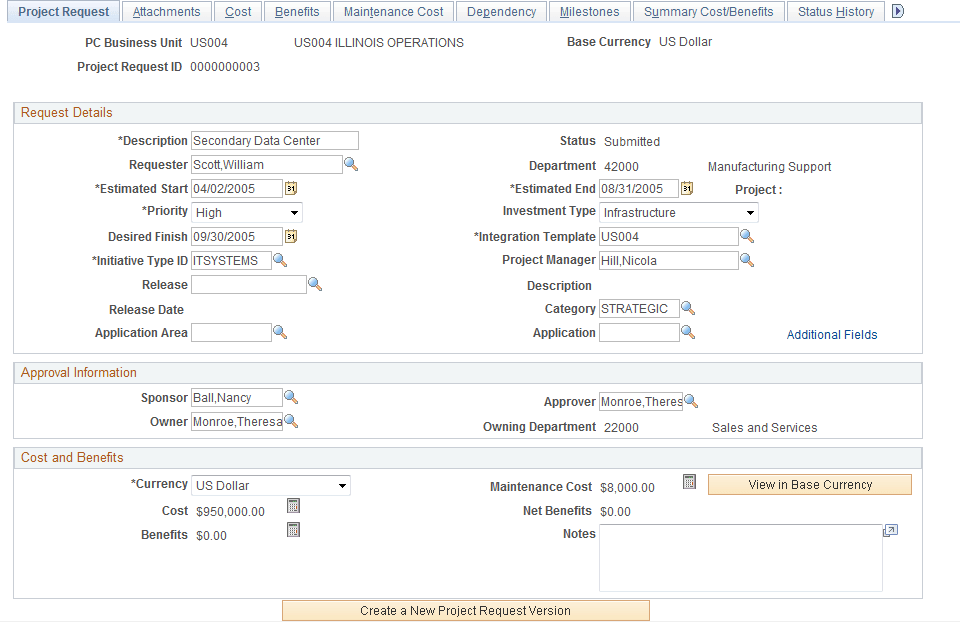 Project Request page