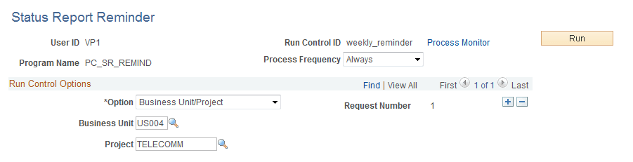 Status Report Reminder page