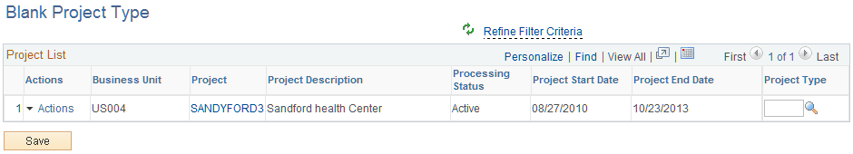 Blank Project Type page