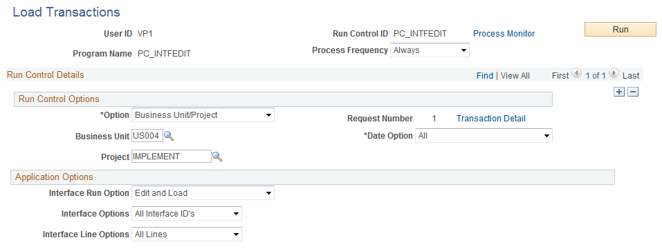 Load Transactions page