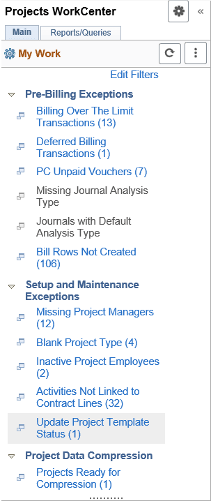 Project WorkCenter My Work pagelet