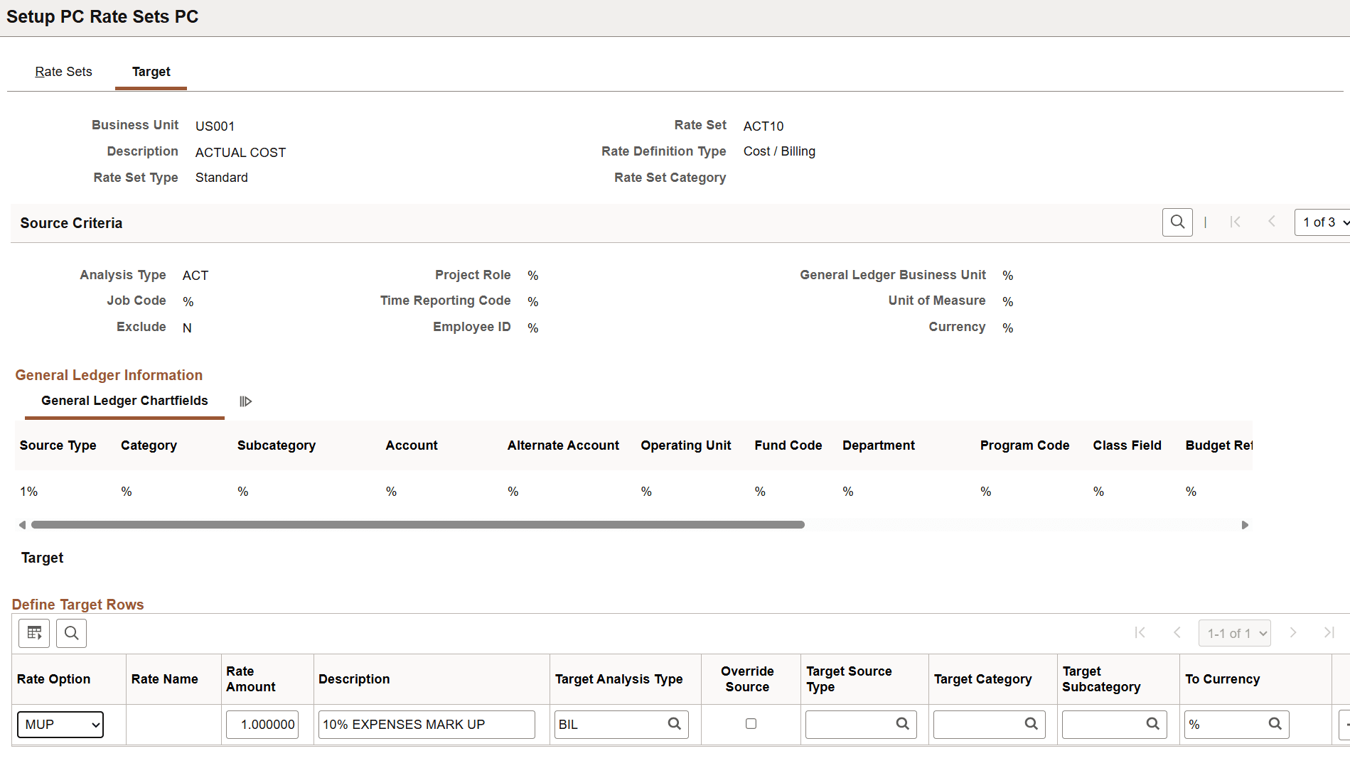 Rate Sets - Target page