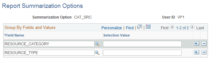Report Summarization Options page