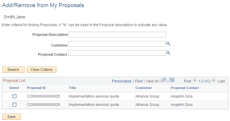 Add/Remove from My Proposals page