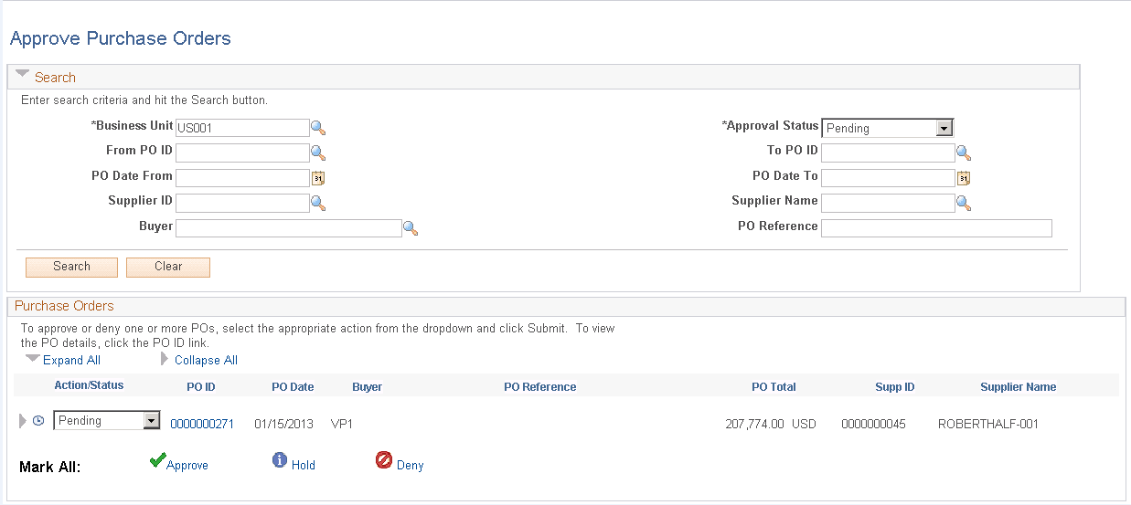 Approve Purchase Orders page